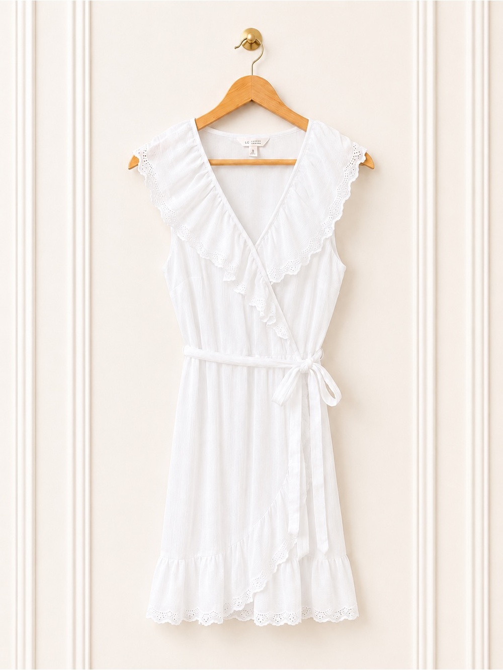 Lauren Conrad White Faux Wrap Eyelet Ruffle Dress Size Small Cottagecore Bridal